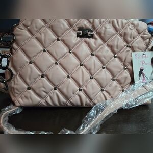 Waffle Quilted Handbag, Blush, Gunmetal Hardware NWT Gilda Paris